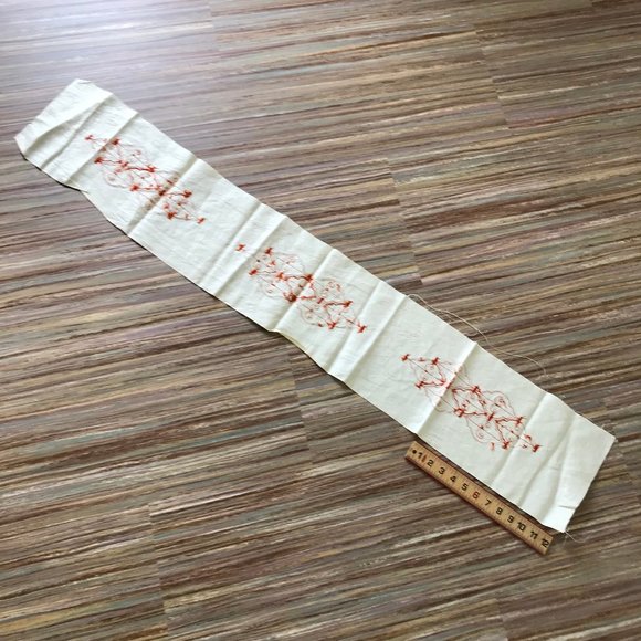 Completed Burnt Orange Scrollwork Hand Embroidered Sampler Fabric 9x54" - Picture 4 of 4